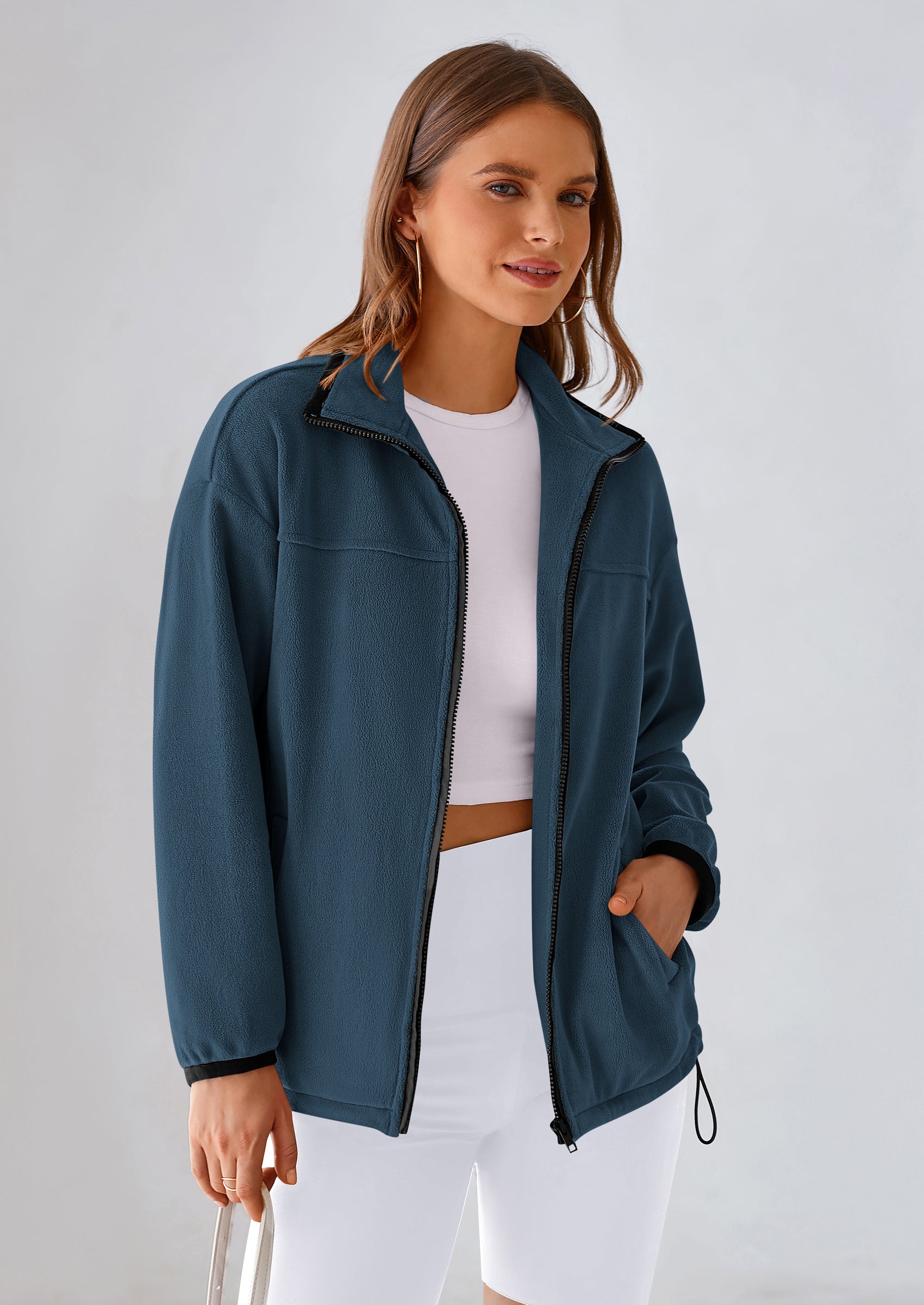 BTFBM Women's Fleece Jackets Fall Winter Clothes 2025 Stand Collar Outwear Jacket Zip Up Casual Fuzzy Coats Pockets PRETTYGARDEN