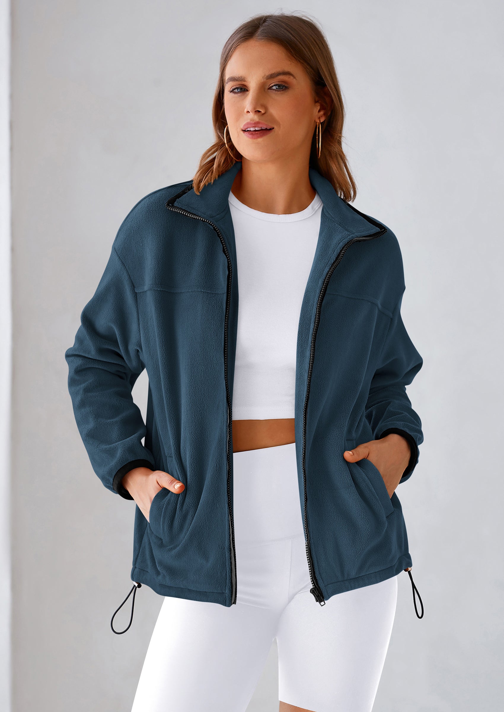 BTFBM Women's Fleece Jackets Fall Winter Clothes 2025 Stand Collar Outwear Jacket Zip Up Casual Fuzzy Coats Pockets PRETTYGARDEN