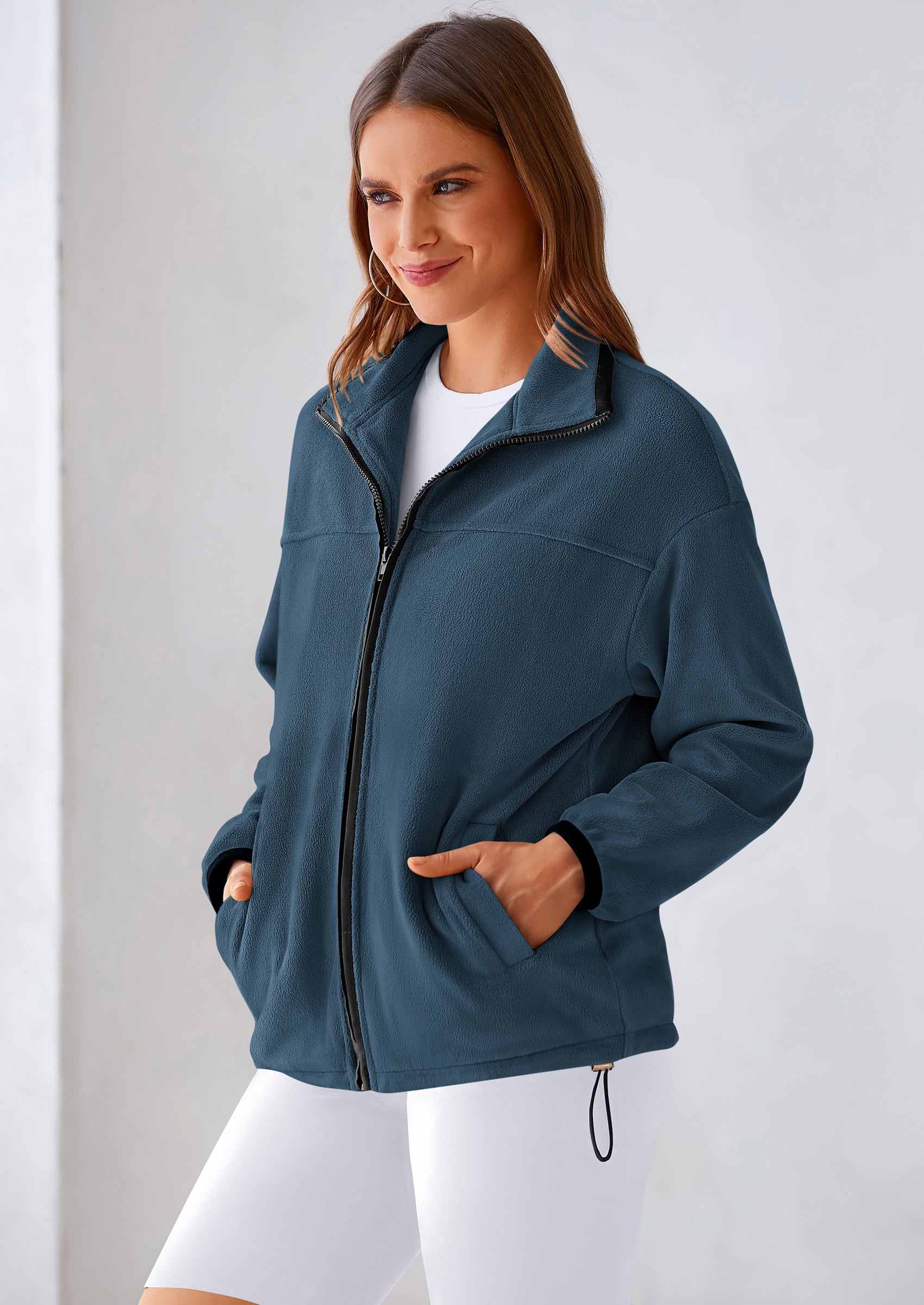 BTFBM Women's Fleece Jackets Fall Winter Clothes 2025 Stand Collar Outwear Jacket Zip Up Casual Fuzzy Coats Pockets PRETTYGARDEN