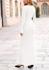 PRETTYGARDEN Women's Fall Fashion Long Sleeve Maxi Dress Ribbed Knit Boat Neck Bodycon Casual Dresses Going Out Outfits