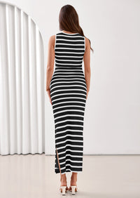 PRETTYGARDEN Sundresses for Women Summer Striped Knit Side Slit Spring Fashion Bodycon Maxi Dress Beach Vacation Clothes PRETTYGARDEN