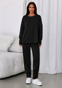 PRETTYGARDEN Womens 2 Piece Matching Lounge Sets Fall Long Sleeve Boatneck Sweatsuit Drawstring Sweatpants Pockets