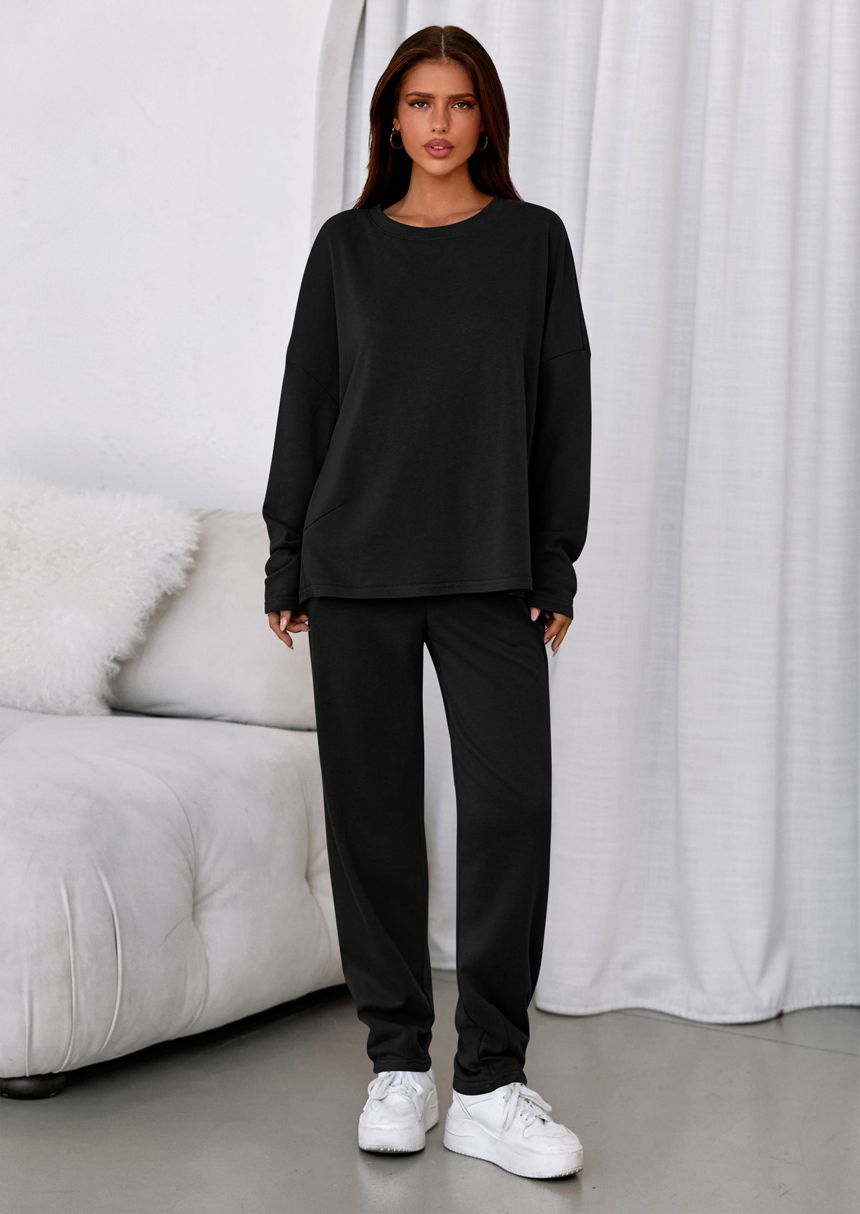 PRETTYGARDEN Womens 2 Piece Matching Lounge Sets Fall Long Sleeve Boatneck Sweatsuit Drawstring Sweatpants Pockets