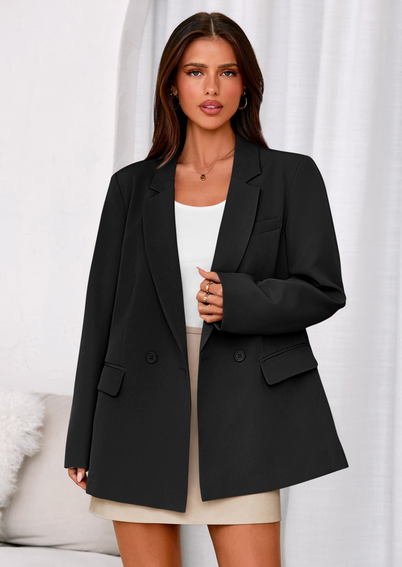 PRETTYGARDEN Fall Blazers for Women Business Casual Long Sleeve Lapel Pockets Dressy Suit Jackets Work Office Clothes