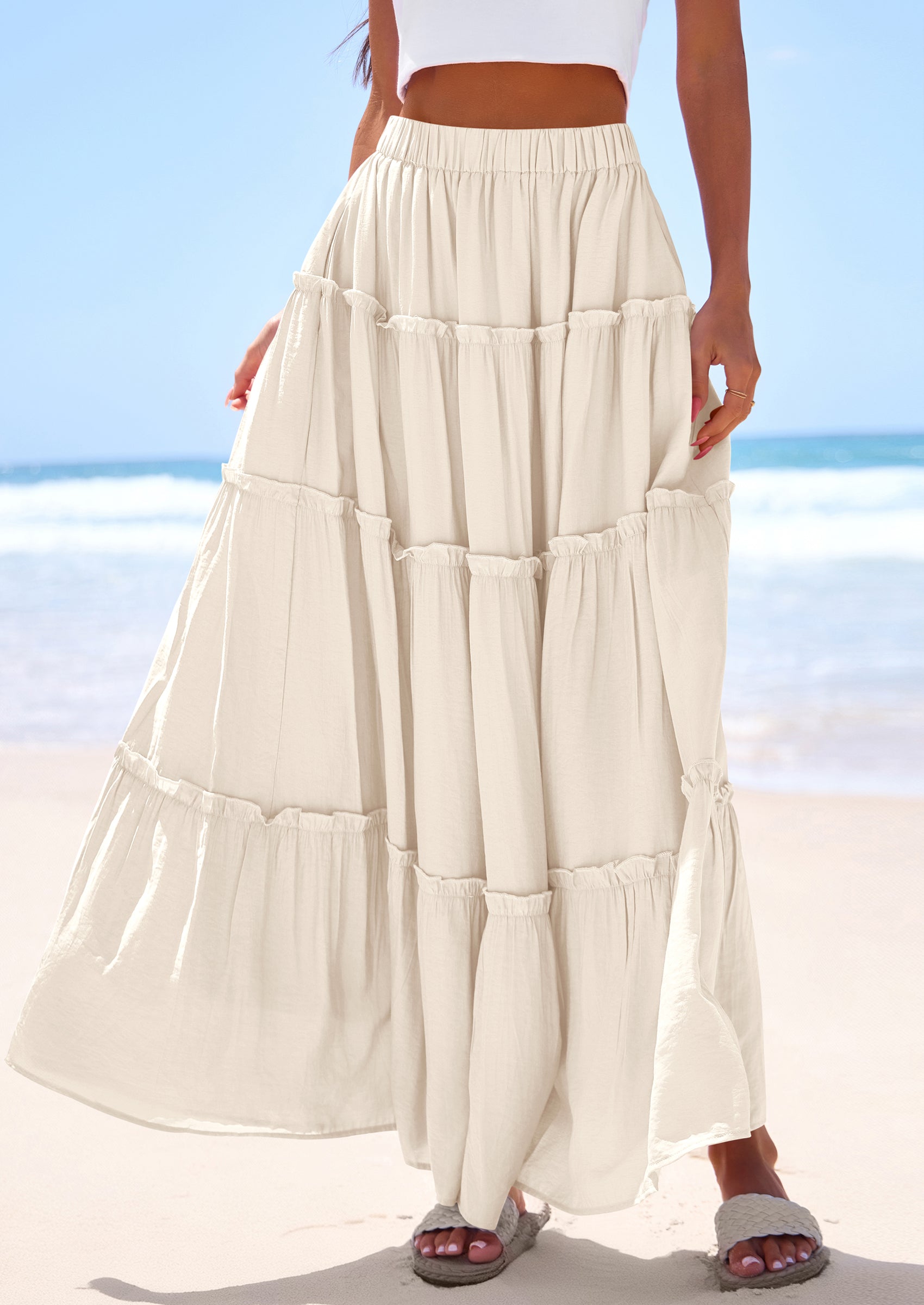 PRETTYGARDEN Women's Tiered Maxi Skirt Summer Spring Fashion 2026 High Waisted Long Flowy Casual Boho Beach Vacation Clothes PRETTYGARDEN