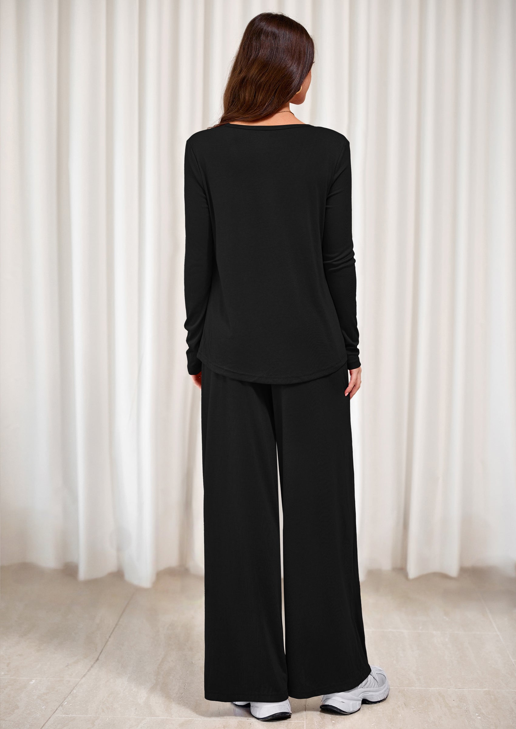 PRETTYGARDEN Women's 2 Piece Fall Sets  Casual Long Sleeve Shirts Wide Leg Pants Lounge Travel Outfits Fashion Clothing