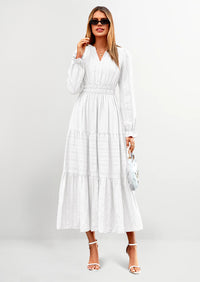 PRETTYGARDEN Women's Fall Wedding Guest Dresses Long Sleeve V Neck Flowy Elegant Holiday Party Maxi Dress with Pockets