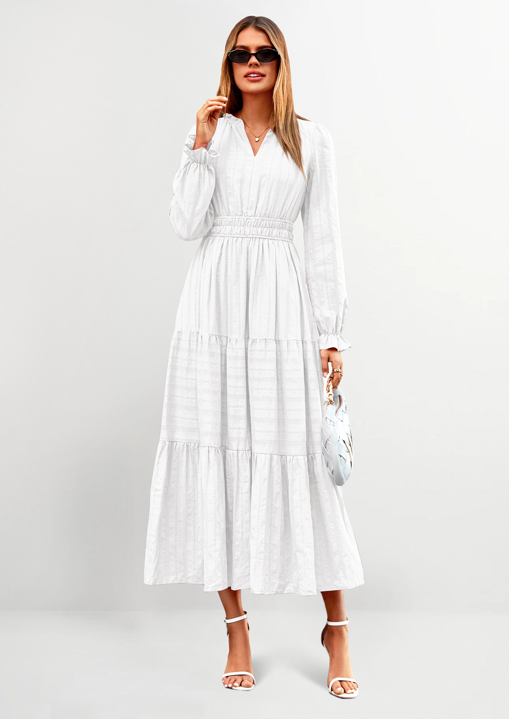 PRETTYGARDEN Women's Fall Wedding Guest Dresses Long Sleeve V Neck Flowy Elegant Holiday Party Maxi Dress with Pockets