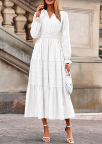 PRETTYGARDEN Women's Fall Wedding Guest Dresses Long Sleeve V Neck Flowy Elegant Holiday Party Maxi Dress with Pockets