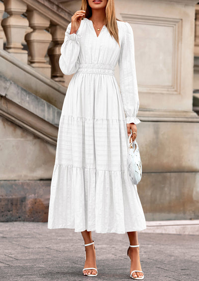 PRETTYGARDEN Women's Fall Wedding Guest Dresses Long Sleeve V Neck Flowy Elegant Holiday Party Maxi Dress with Pockets