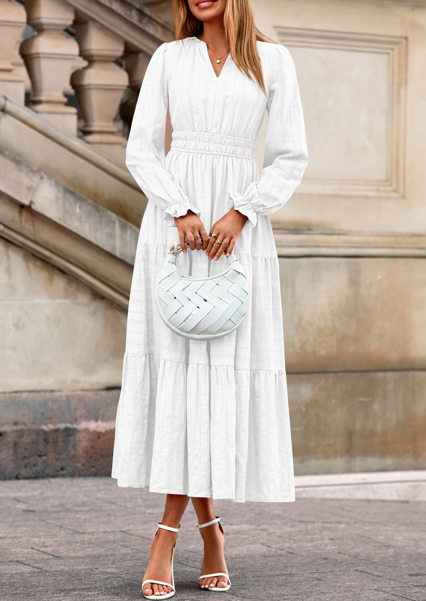 PRETTYGARDEN Women's Fall Wedding Guest Dresses Long Sleeve V Neck Flowy Elegant Holiday Party Maxi Dress with Pockets