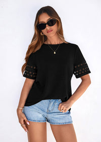 PRETTYGARDEN Summer Tops for Women Lace Short Sleeve T-Shirts Casual Blouses Spring Fashion Clothes Vacation Outfits PRETTYGARDEN