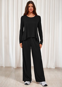 PRETTYGARDEN Women's 2 Piece Fall Sets  Casual Long Sleeve Shirts Wide Leg Pants Lounge Travel Outfits Fashion Clothing