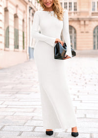 PRETTYGARDEN Women's Fall Fashion Long Sleeve Maxi Dress Ribbed Knit Boat Neck Bodycon Casual Dresses Going Out Outfits