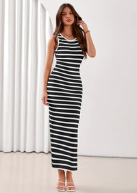 PRETTYGARDEN Sundresses for Women Summer Striped Knit Side Slit Spring Fashion Bodycon Maxi Dress Beach Vacation Clothes PRETTYGARDEN