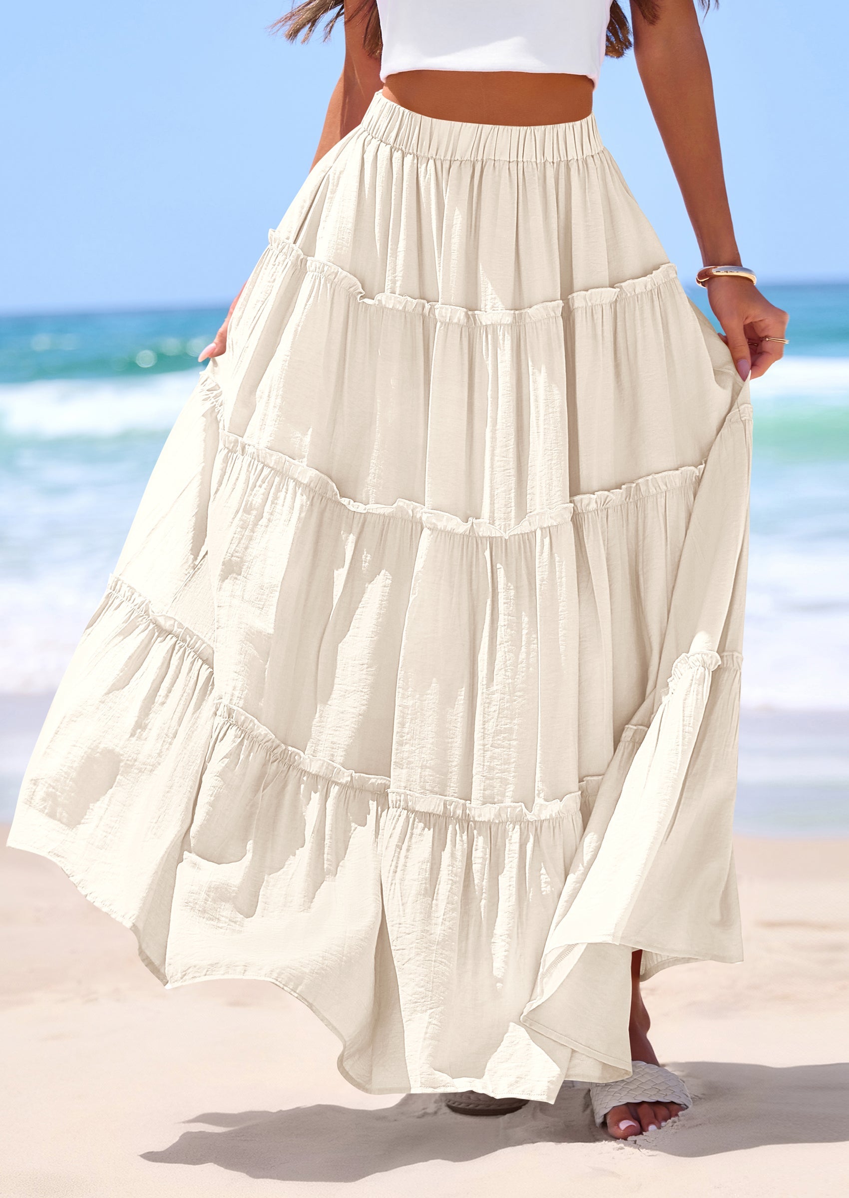 PRETTYGARDEN Women's Tiered Maxi Skirt Summer Spring Fashion 2026 High Waisted Long Flowy Casual Boho Beach Vacation Clothes PRETTYGARDEN