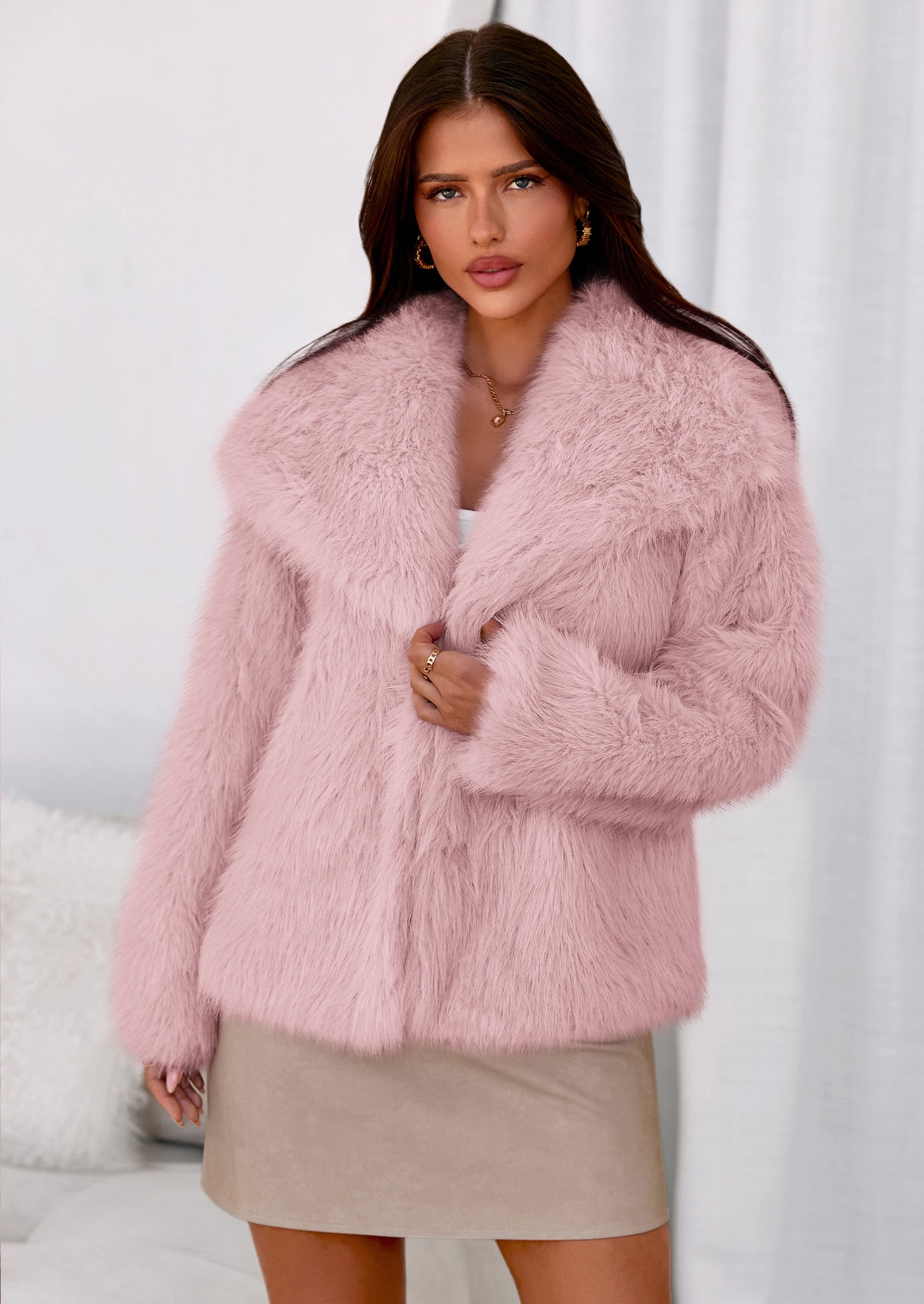 PRETTYGARDEN Womens Winter Coats Trendy Long Sleeve Furry Faux Fur Jackets Button Lapel Warm Fall Outwear with Pockets