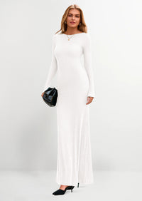 PRETTYGARDEN Women's Fall Fashion Long Sleeve Maxi Dress Ribbed Knit Boat Neck Bodycon Casual Dresses Going Out Outfits