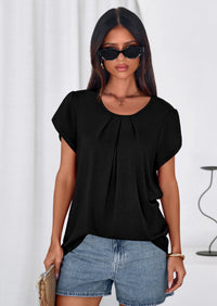 PRETTYGARDEN Summer Tops for Women Short Sleeve Crew Neck Pleated T Shirts Dressy Casual Blouses Spring Fashion Clothes PRETTYGARDEN