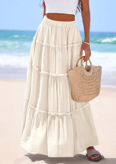 PRETTYGARDEN Women's Tiered Maxi Skirt Summer Spring Fashion 2026 High Waisted Long Flowy Casual Boho Beach Vacation Clothes PRETTYGARDEN