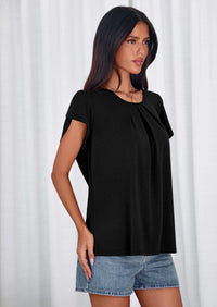 PRETTYGARDEN Summer Tops for Women Short Sleeve Crew Neck Pleated T Shirts Dressy Casual Blouses Spring Fashion Clothes PRETTYGARDEN