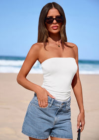 PRETTYGARDEN Women Tube Tops Strapless Going Out Crop Top Spring Fashion Y2K Summer Bandeau Shirt Beach Vacation Clothes PRETTYGARDEN