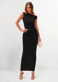 PRETTYGARDEN Maxi Skirt Sets Women 2 Piece Outfits Summer Spring One Shoulder Sleeveless Ruched Bodycon Long Skirts