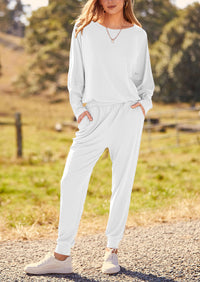 PRETTYGARDEN Women's Fall 2 Piece Lounge Set Long Sleeve Tops Ribbed Pants Spring Matching Sweatsuit Travel Outfits Clothes