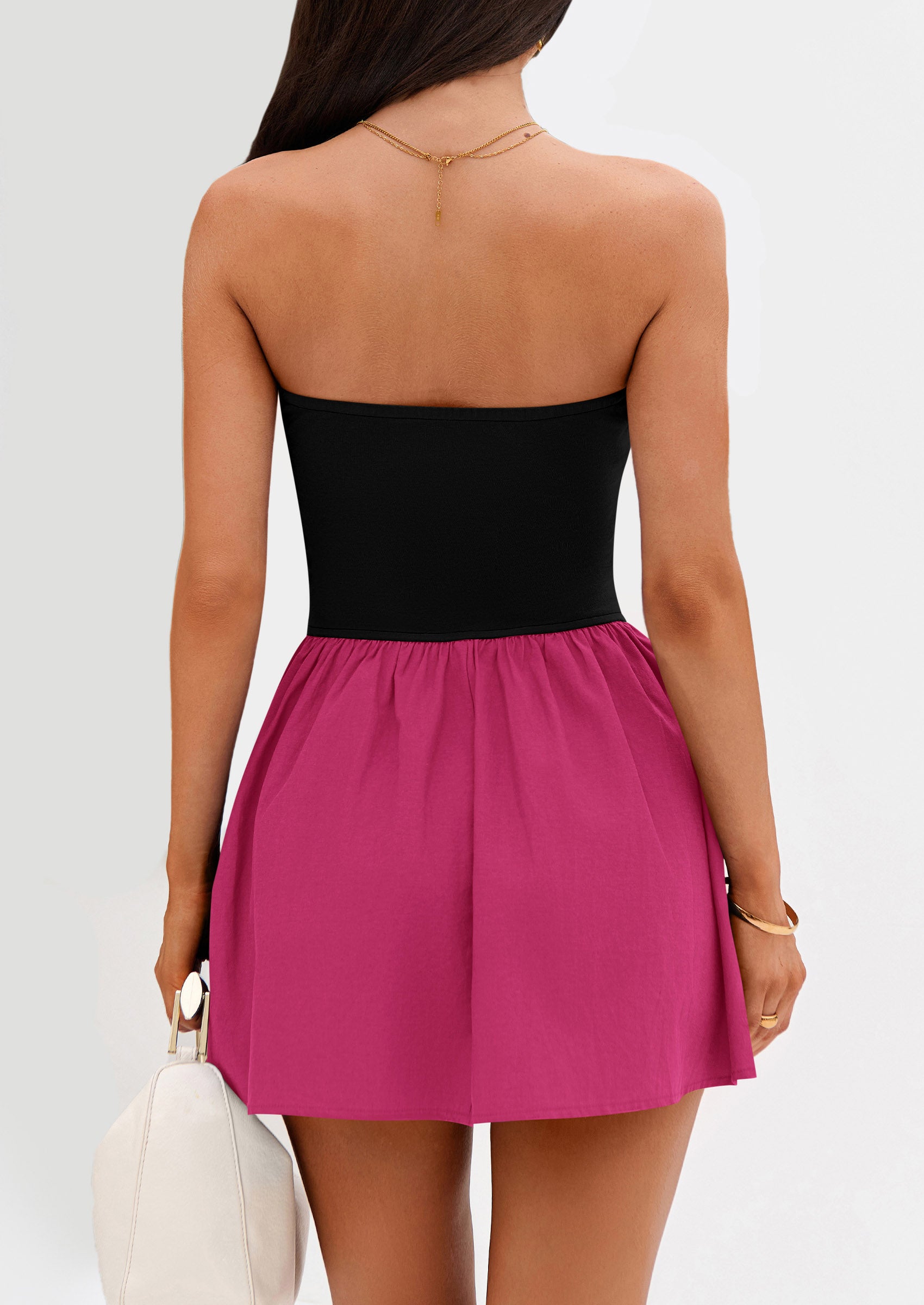 Strapless Casual Tube Top Ruffle A Line Patchwork Mini Dresses Mini Party Dresses