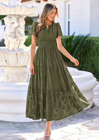 PRETTYGARDEN Womens Boho Maxi Dress Floral Summer Spring Short Sleeve V Neck A Line Embroidered Beach Vacation Dresses