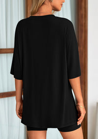 PRETTYGARDEN Women's Two Piece Lounge Set Summer Casual Oversized Shirts Biker Shorts Matching Airport Travel Outfit