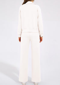 PRETTYGARDEN Women's 2 Piece Outfits Casual Lapel Half Zip Sweatshirts And Wide Leg Pants Tracksuit Sets