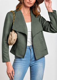 PRETTYGARDEN Women's Faux Suede Jackets Fashion Fall Clothes Long Sleeve Open Front Cropped Coat Outwear