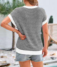 Women's Short Sleeve Spring Summer 2025 Round Neck Striped Pullover Cap Sleeve Knit T-shirt