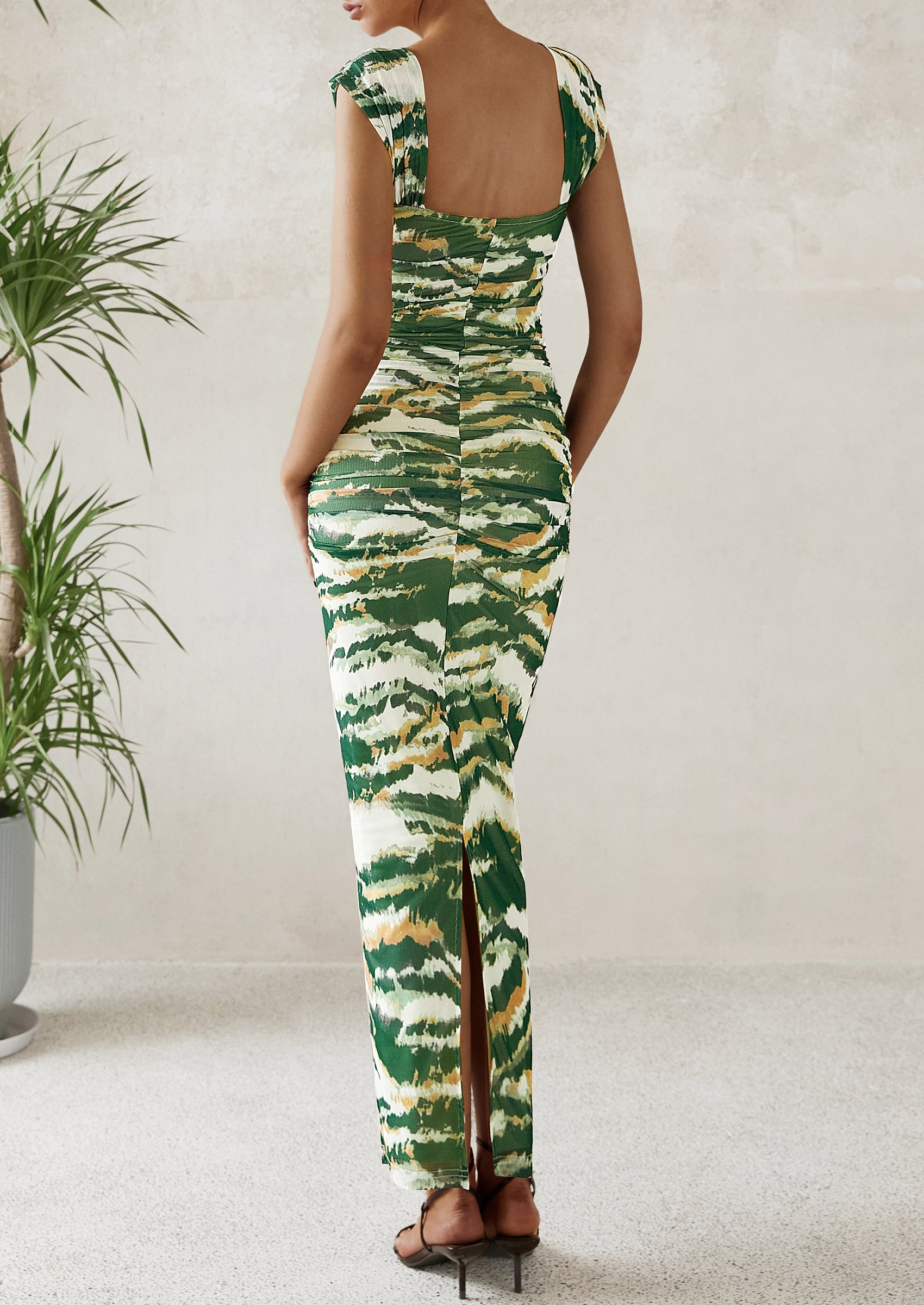 PRETTYGARDEN Maxi Dresses for Women Summer Elegant Floral Off Shoulder Ruched Mesh Cocktail Wedding Guest Dress