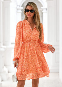 PRETTYGARDEN Women's Fall Boho Dresses Floral Long Sleeve V Neck Mini Flowy Wedding Guest Dress Trendy Vacation Outfits