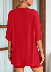 PRETTYGARDEN Women's Two Piece Lounge Set Summer Casual Oversized Shirts Biker Shorts Matching Airport Travel Outfit