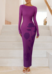 PRETTYGARDEN Bodycon Maxi Dress Fall Floral Long Sleeve Sexy Mesh Cocktail Wedding Guest Long Dresses