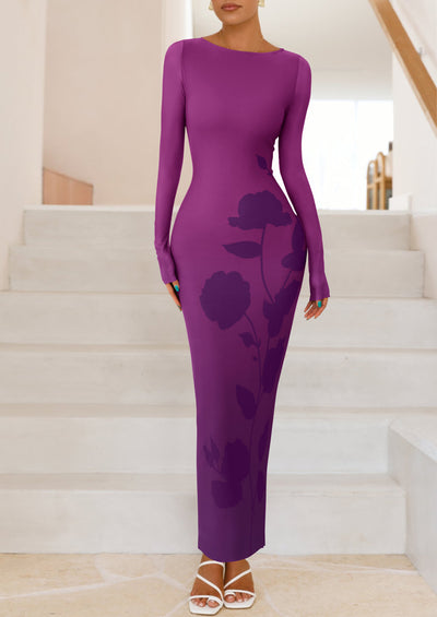 PRETTYGARDEN Bodycon Maxi Dress Fall Floral Long Sleeve Sexy Mesh Cocktail Wedding Guest Long Dresses