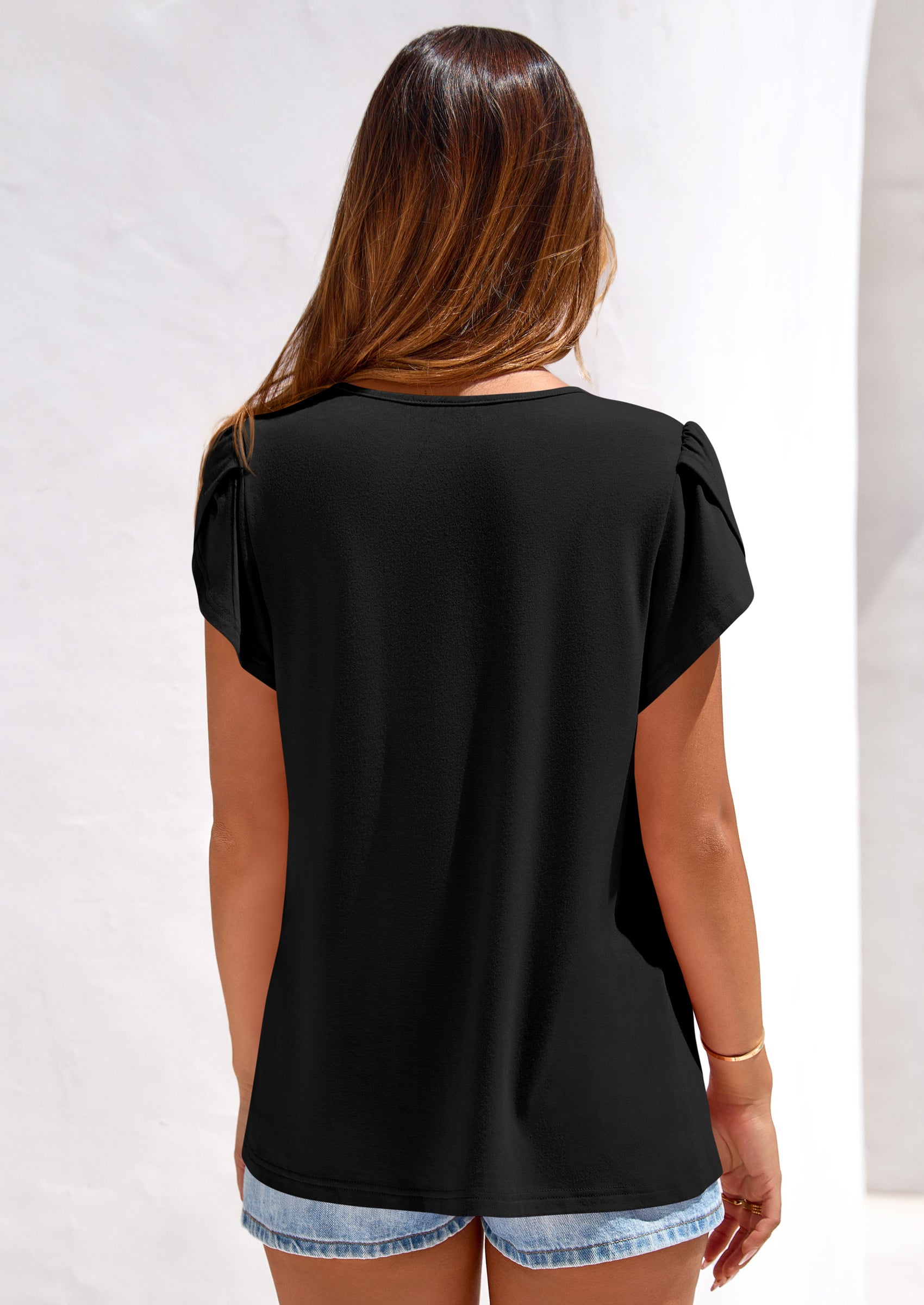 PRETTYGARDEN Summer Tops for Women Short Sleeve Crew Neck Pleated T Shirts Dressy Casual Blouses Spring Fashion Clothes PRETTYGARDEN