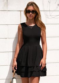 PRETTYGARDEN Women's Summer Sundresses Casual Elegant Sleeveless Flowy Tiered Ruffle A Line Mini Graduation Party Dress