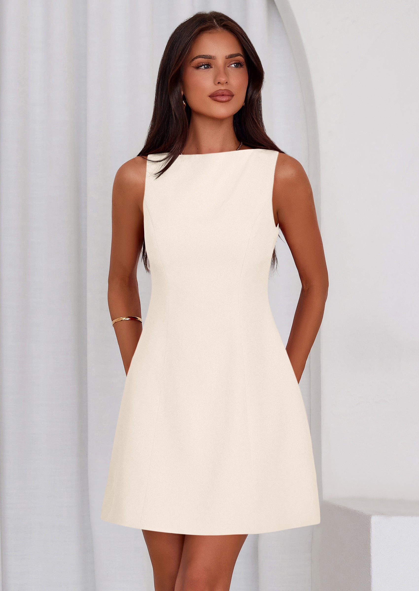 PRETTYGARDEN Womens Formal Short Dresses Summer Sleeveless Boat Neck A Line Elegant Mini Cocktail Party Dress