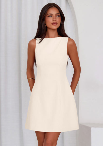 PRETTYGARDEN Womens Formal Short Dresses Summer Sleeveless Boat Neck A Line Elegant Mini Cocktail Party Dress