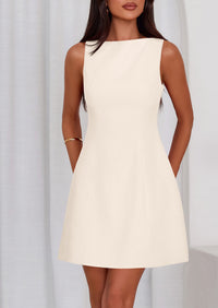 PRETTYGARDEN Womens Formal Short Dresses Summer Sleeveless Boat Neck A Line Elegant Mini Cocktail Party Dress