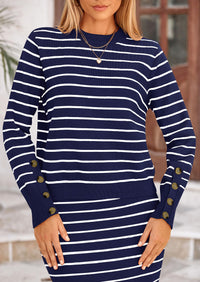 PRETTYGARDEN 2 Piece Skirts Sets For Women Fall Fashion Striped Sweater Dress Knit Lounge Travel Outfits Winter Clothing