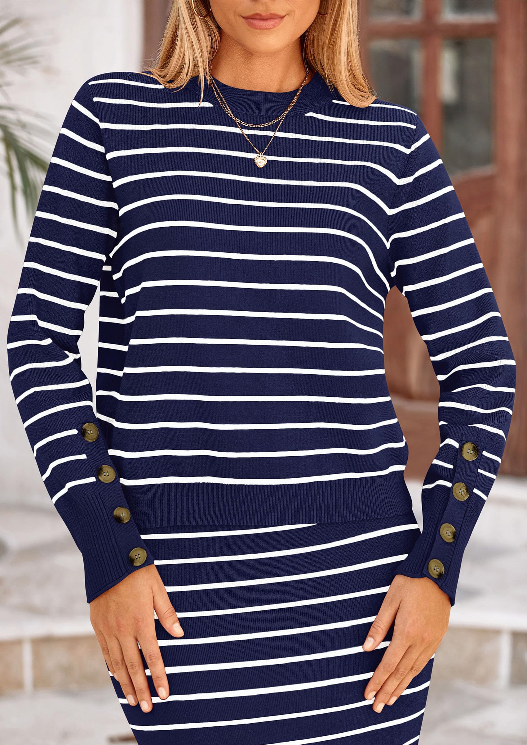 PRETTYGARDEN 2 Piece Skirts Sets For Women Fall Fashion Striped Sweater Dress Knit Lounge Travel Outfits Winter Clothing