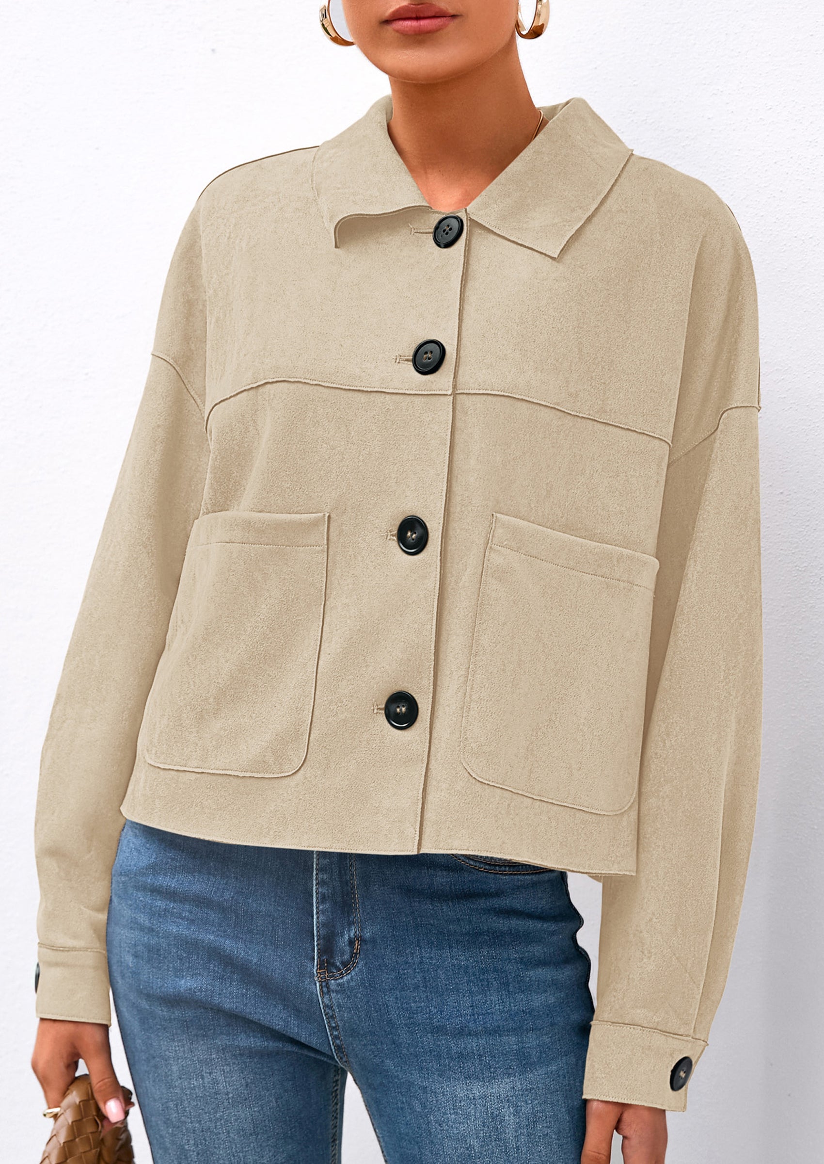 PRETTYGARDEN Women's Faux Suede Cropped Jacket Casual Lightweight Fall Fashion Winter Coats Outerwear Trendy Clothes