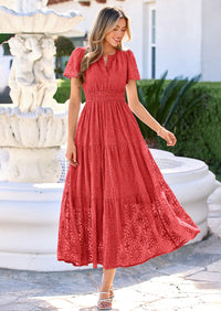 PRETTYGARDEN Womens Boho Maxi Dress Floral Summer Spring Short Sleeve V Neck A Line Embroidered Beach Vacation Dresses
