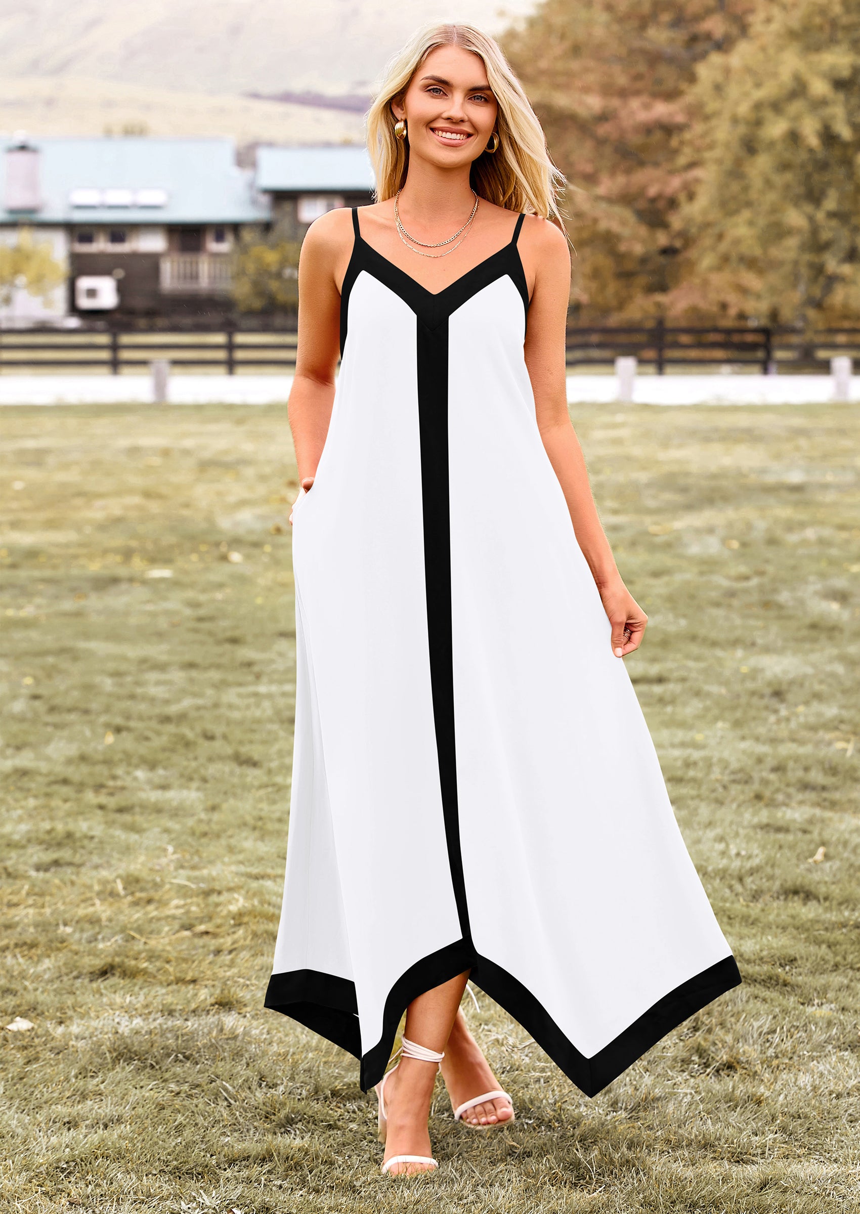 PRETTYGARDEN Women's Flowy Maxi Dress Summer Sleeveless V Neck Spaghetti Strap Elegant Wedding Party Dresses