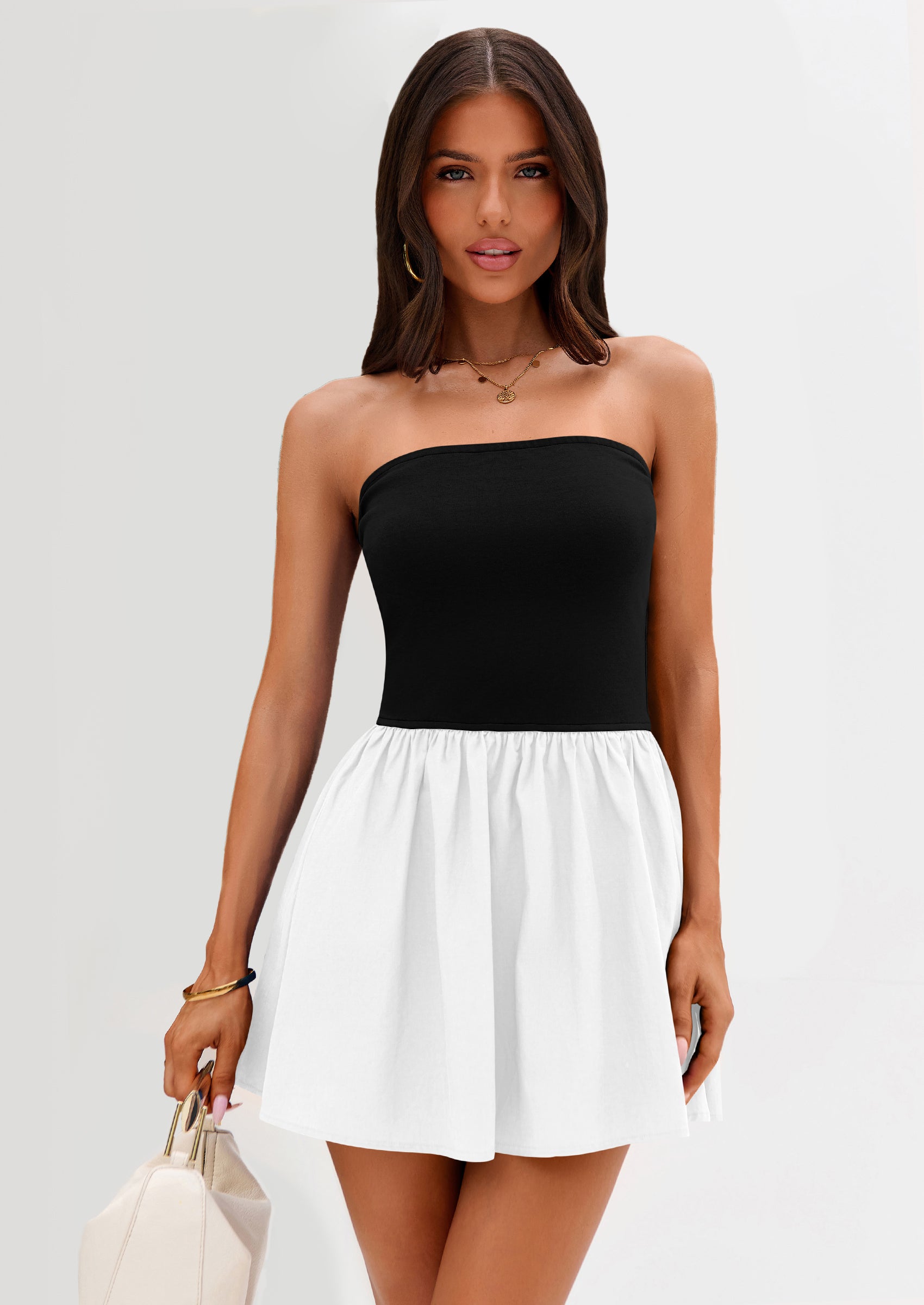 Strapless Casual Tube Top Ruffle A Line Patchwork Mini Dresses Mini Party Dresses